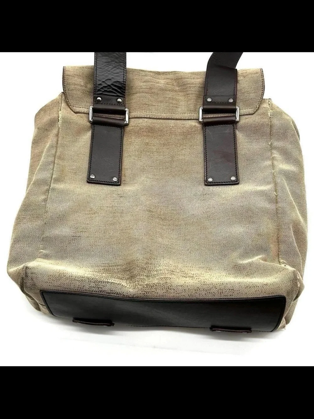 Gucci Beige Canvas Messenger Bag with Dark Brown Leather Strap